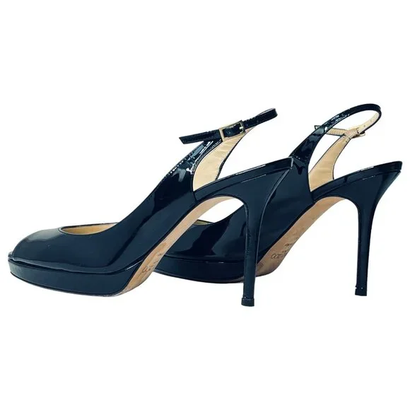 JIMMY CHOO Nova Patent Peep Toe Slingback 100mm Platform Sandal Pumps + Box - Picture 3 of 16
